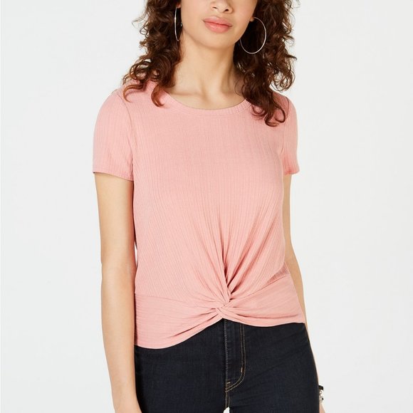 ❤ Hippie Rose Juniors' Twist-Front Rib-Knit Top - Picture 1 of 4